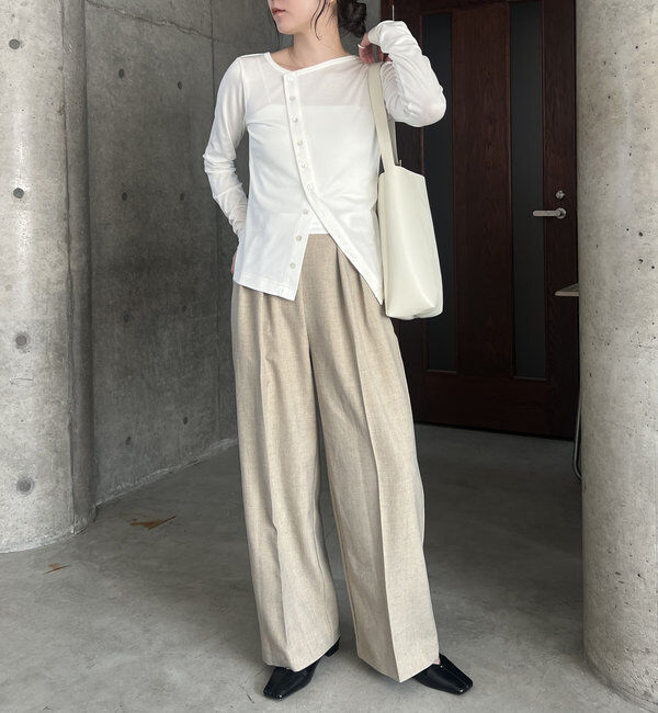  「アシメボタンカーデ風ロンT」|Tシャツ・カットソー|