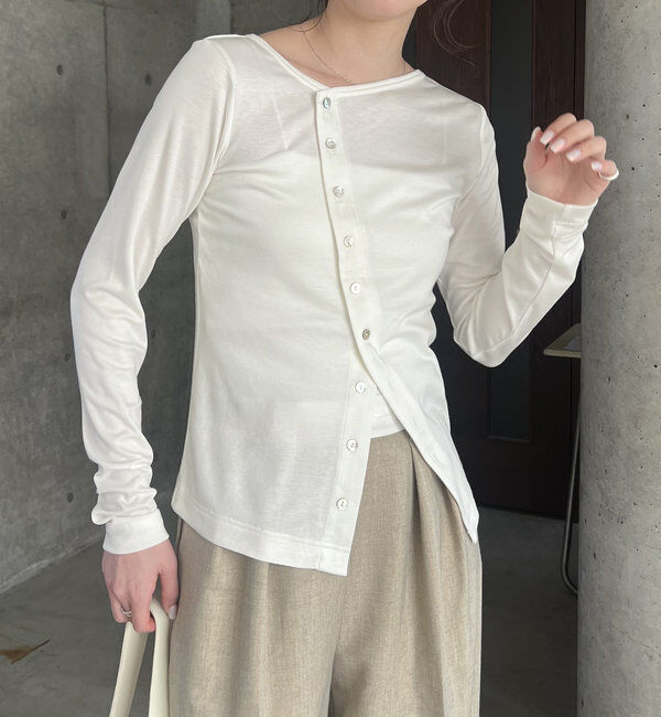  「アシメボタンカーデ風ロンT」|Tシャツ・カットソー|