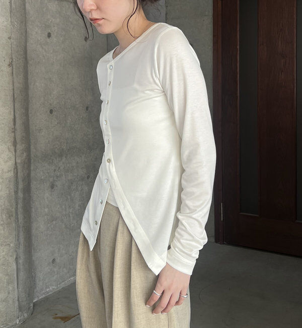  「アシメボタンカーデ風ロンT」|Tシャツ・カットソー|