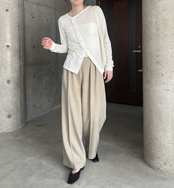  「アシメボタンカーデ風ロンT」|Tシャツ・カットソー|