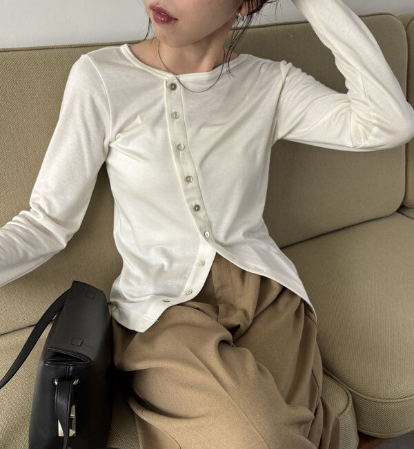  「アシメボタンカーデ風ロンT」|Tシャツ・カットソー|