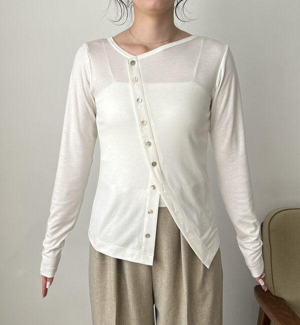  「アシメボタンカーデ風ロンT」|Tシャツ・カットソー|