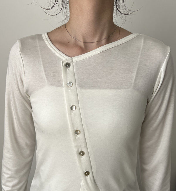  「アシメボタンカーデ風ロンT」|Tシャツ・カットソー|