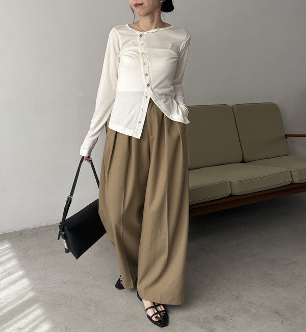  「アシメボタンカーデ風ロンT」|Tシャツ・カットソー|