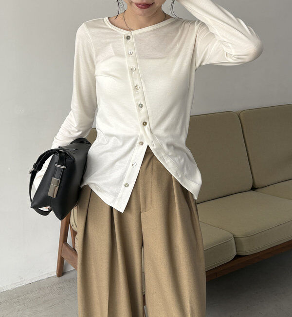  「アシメボタンカーデ風ロンT」|Tシャツ・カットソー|