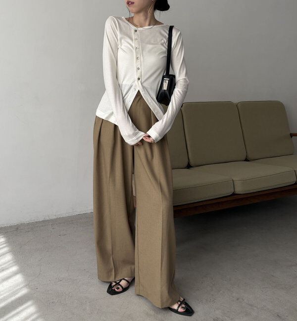  「アシメボタンカーデ風ロンT」|Tシャツ・カットソー|