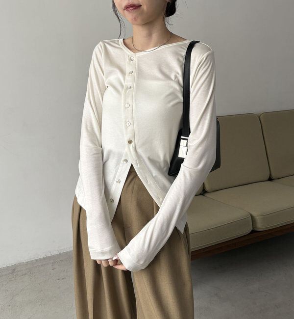  「アシメボタンカーデ風ロンT」|Tシャツ・カットソー|