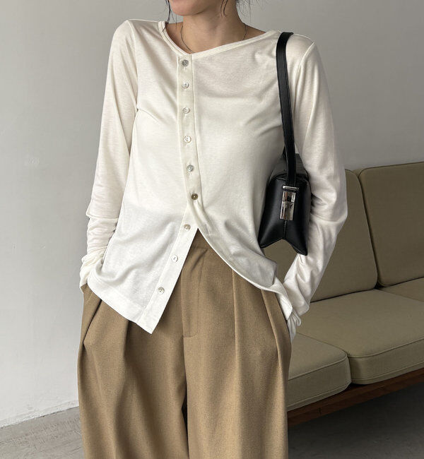  「アシメボタンカーデ風ロンT」|Tシャツ・カットソー|