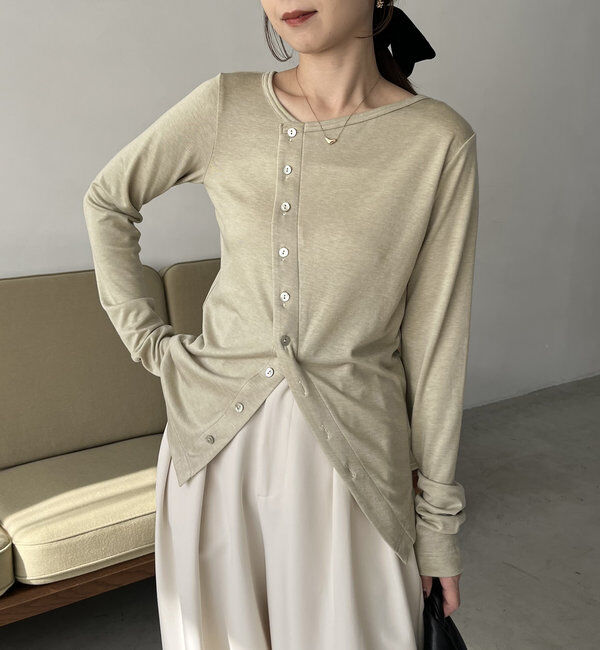  「アシメボタンカーデ風ロンT」|Tシャツ・カットソー|