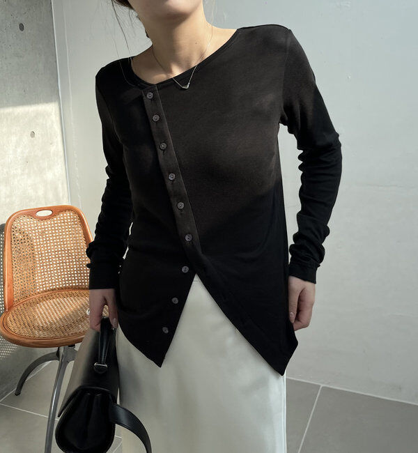  「アシメボタンカーデ風ロンT」|Tシャツ・カットソー|