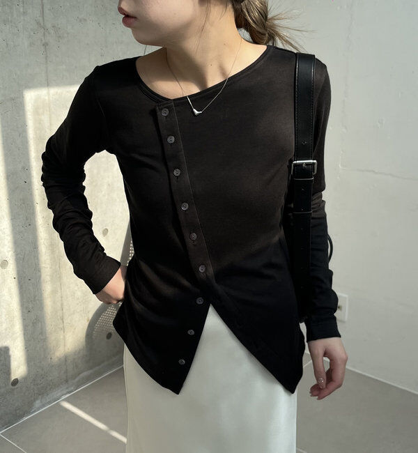  「アシメボタンカーデ風ロンT」|Tシャツ・カットソー|