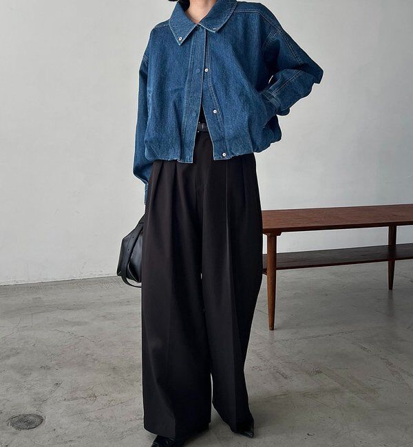  「【サイズ展開あり】ラウンドデニムブルゾン」|ブルゾン・スタジャン|