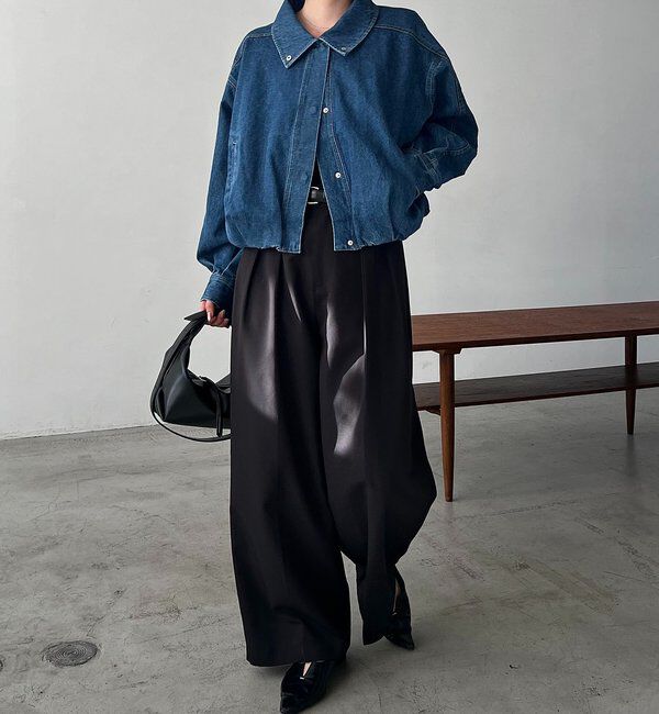  「【サイズ展開あり】ラウンドデニムブルゾン」|ブルゾン・スタジャン|