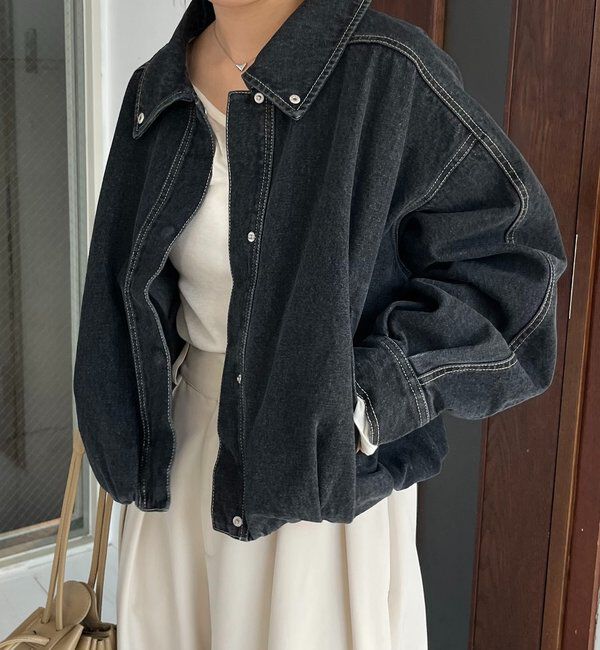  「【サイズ展開あり】ラウンドデニムブルゾン」|ブルゾン・スタジャン|