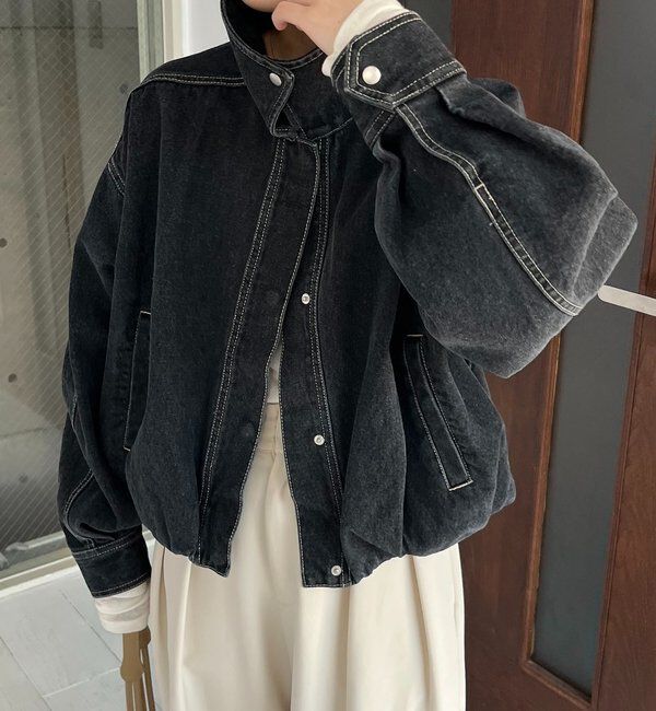  「【サイズ展開あり】ラウンドデニムブルゾン」|ブルゾン・スタジャン|