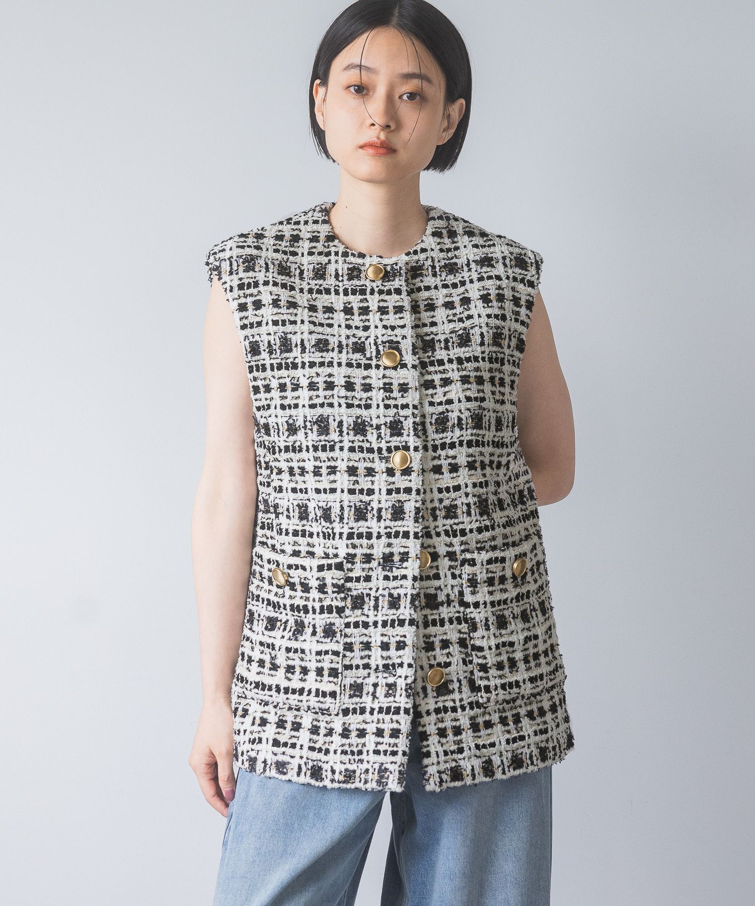 A part by 「ツィードベスト」|ダウンベスト・ベスト|ブラック