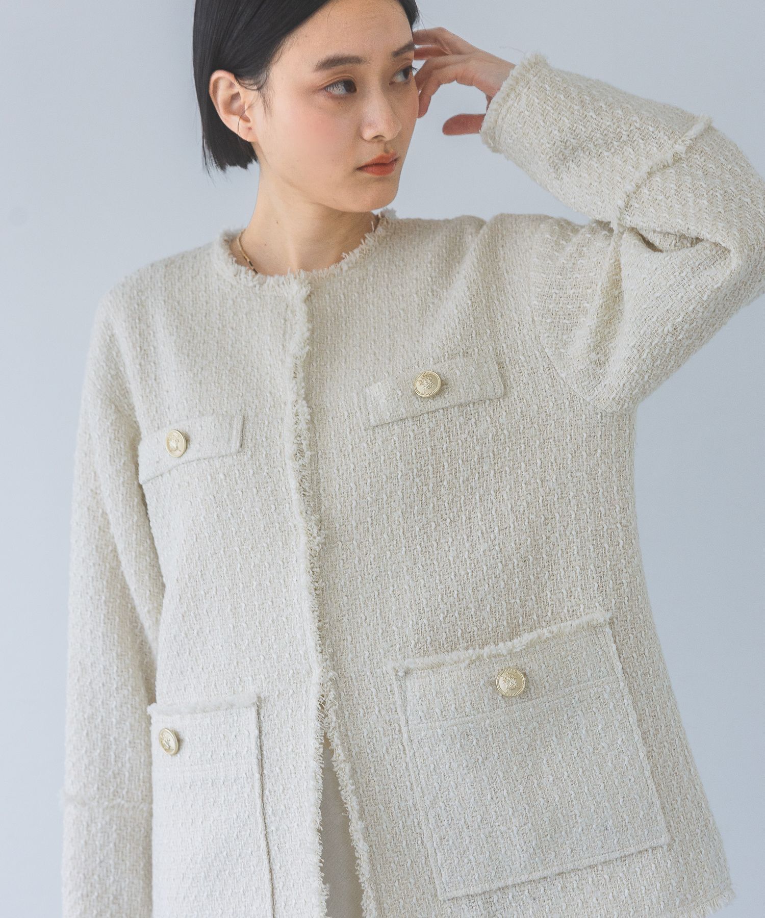 A part by 「ツイードノーカラージャケット」|ノーカラージャケット|