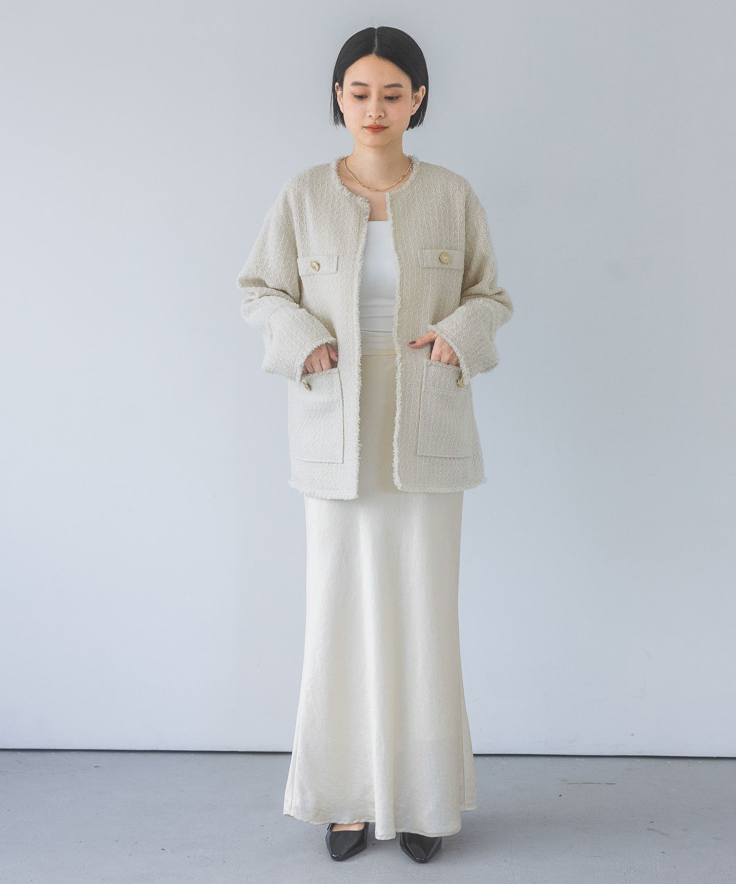 A part by 「ツイードノーカラージャケット」|ノーカラージャケット|