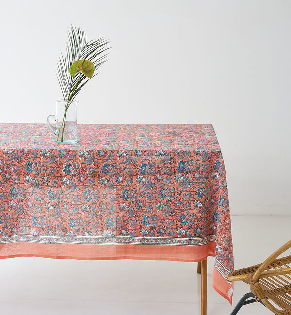 collex「ブロックプリント マルチクロス 145&times;225cm」|ブランケット|サーモンピンク