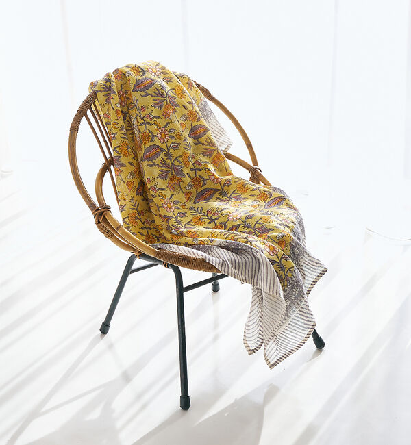 collex「ブロックプリント マルチクロス 145&times;225cm」|ブランケット|イエロー