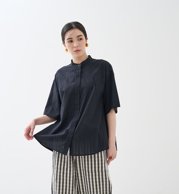 collex「インド綿 半袖フレアブラウス」|シャツ・ブラウス|ブラック