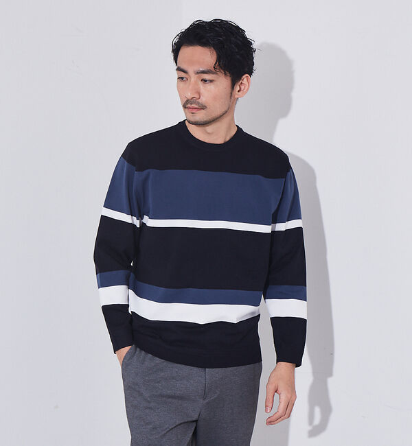 ABAHOUSE「【ウォッシャブル】パネルボーダー　ニット」|ニット・セーター|ネイビー