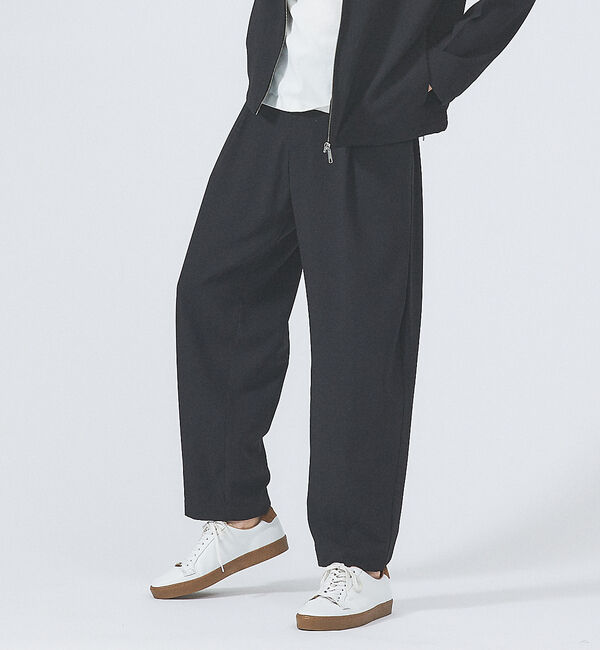 ABAHOUSE「【セットアップ対応】サイドタック ストレッチ ワイドパンツ」|チノ|ブラック