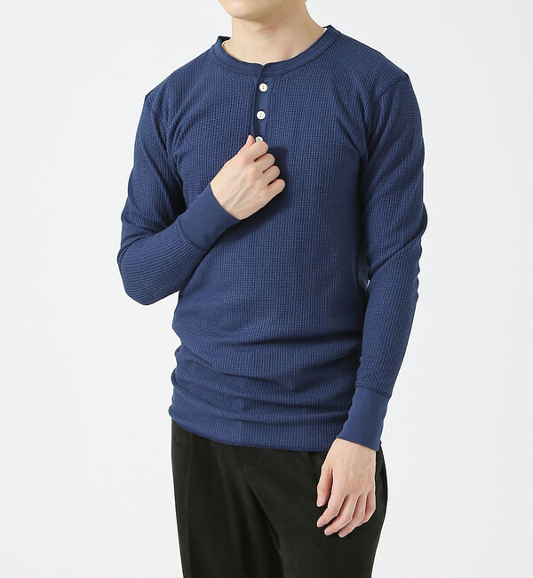 ABAHOUSE「【JEMORGAN/ジェーイーモーガン】ワッフル ヘンリーネック ロングスリーブ」|Tシャツ・カットソー|ネイビー