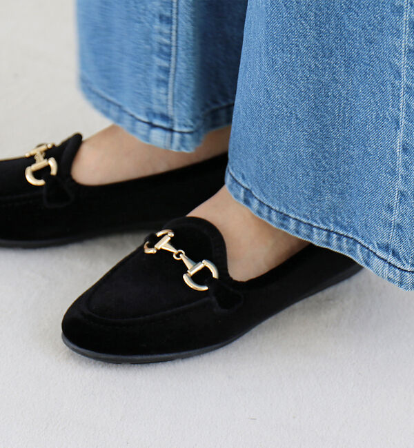 Rouge vif「【ALBEROLA / アルベローラ】ベロア ビットローファー / フラットシュ」|ローファー|ブラック