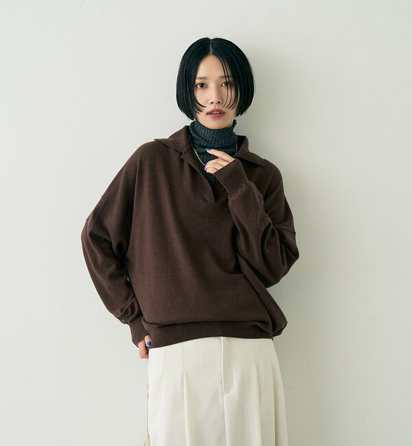 Rouge vif「カシミヤ混ウール襟付きスキッパーニット」|ニット・セーター|