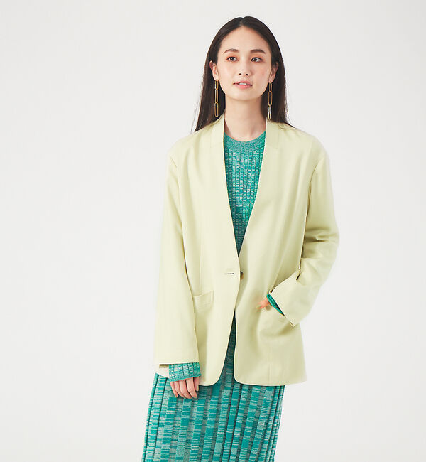 qualite「フィブリルサテンカーデジャケット」|ノーカラージャケット|イエロー