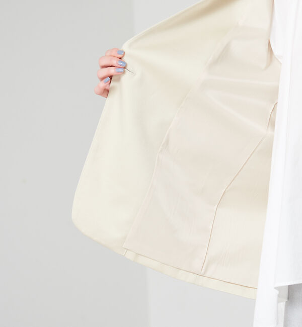qualite「フィブリルサテンカーデジャケット」|ノーカラージャケット|