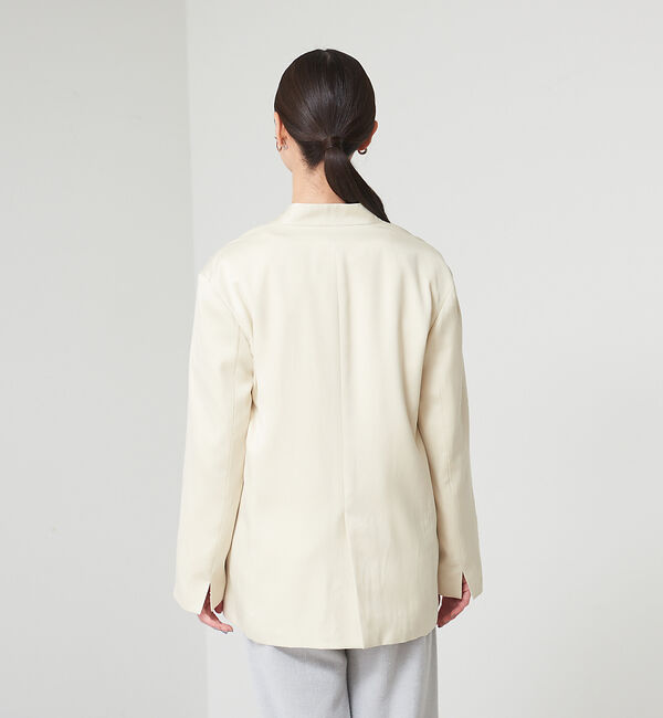 qualite「フィブリルサテンカーデジャケット」|ノーカラージャケット|