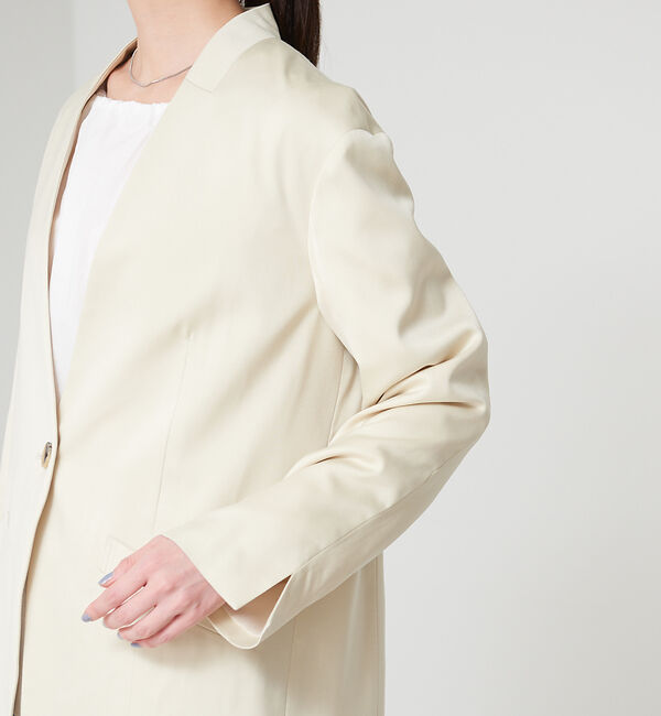 qualite「フィブリルサテンカーデジャケット」|ノーカラージャケット|