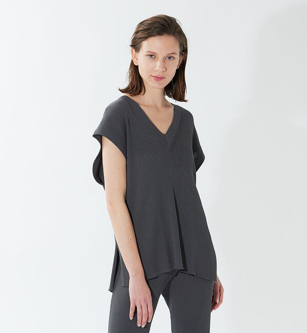 qualite「《セットアップ対応》2WAYリブニットベスト」|ニット・セーター|チャコールグレー