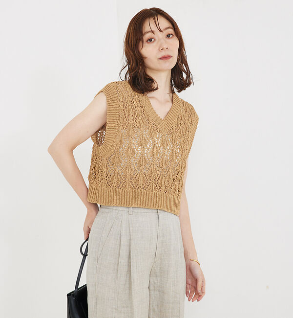 qualite「リーフローゲージニット」|ベスト・ジレ|