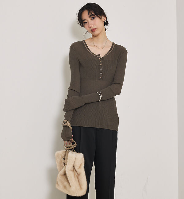 qualite「ヘンリーネックシアーリブニット」|Tシャツ・カットソー|