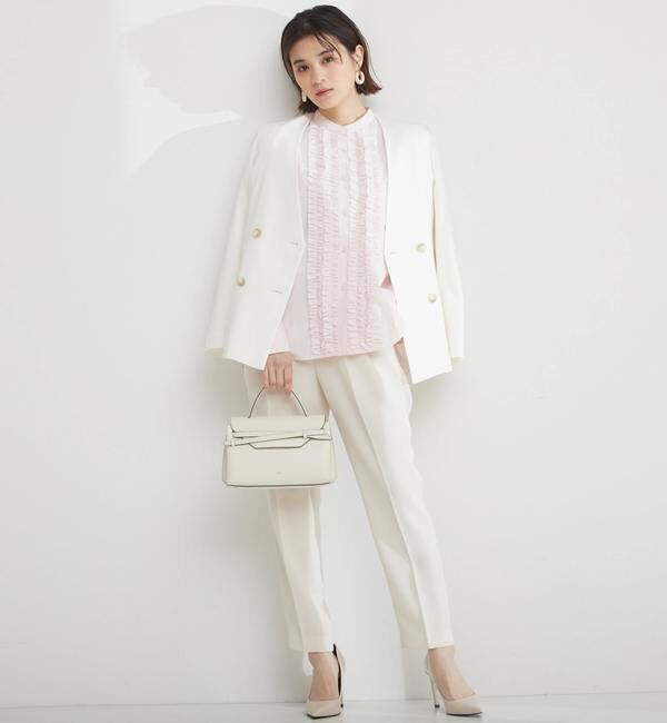 TIARA「ダブルボタンジャケット」|ノーカラージャケット|ホワイト