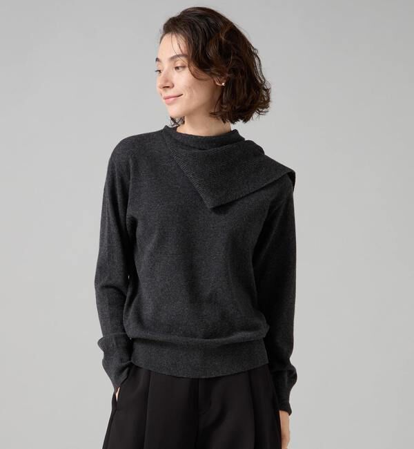 Liesse「ストールデザインニットトップス」|ニット・セーター|チャコールグレー