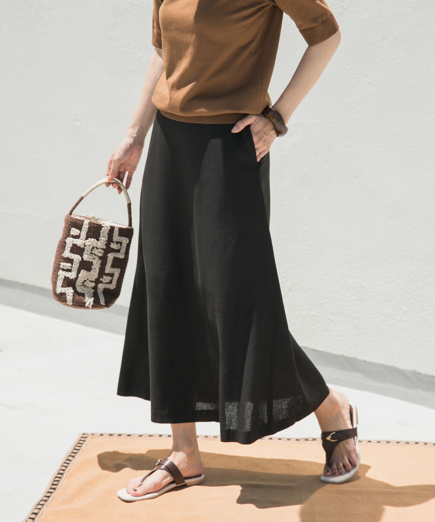 URBAN RESEARCH DOORS「麻混レーヨンフレアスカート」|スカート|ブラック