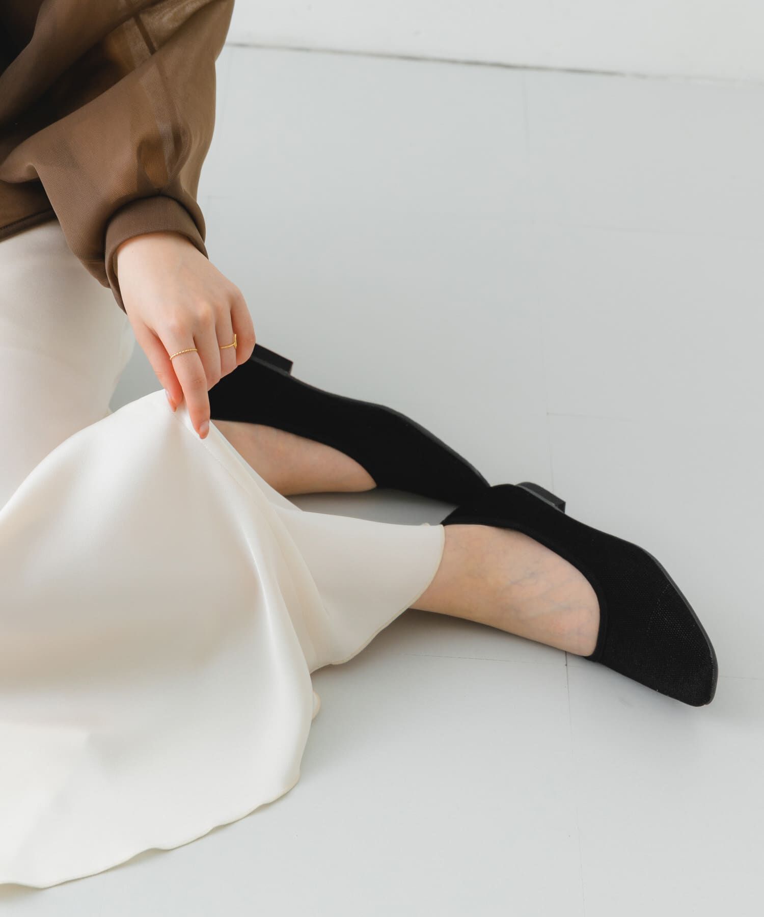 RODE SKO「『MADE IN JAPAN』スクエアベロアメッシュフラット」|バレエシューズ|ブラック