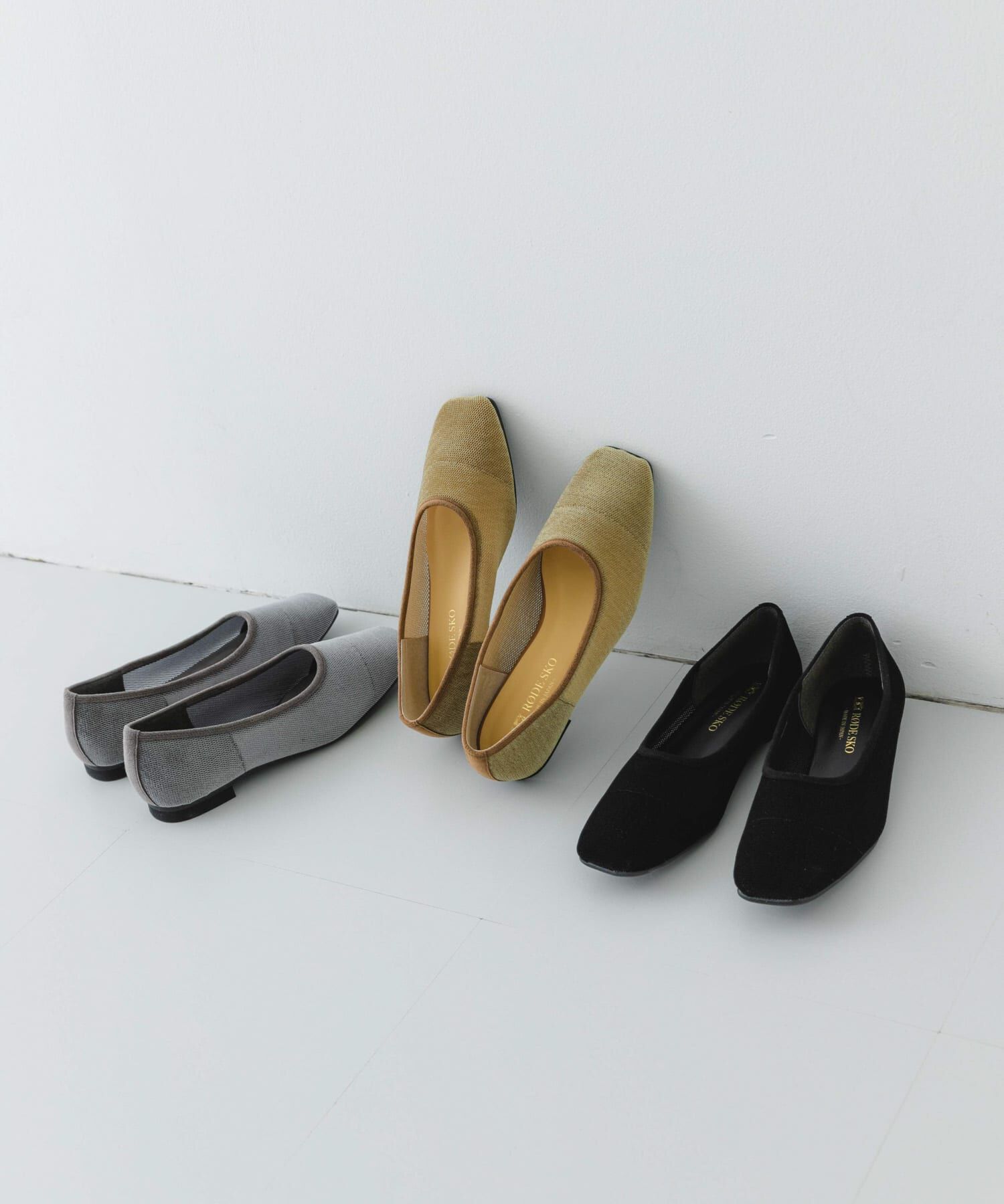 RODE SKO「『MADE IN JAPAN』スクエアベロアメッシュフラット」|バレエシューズ|