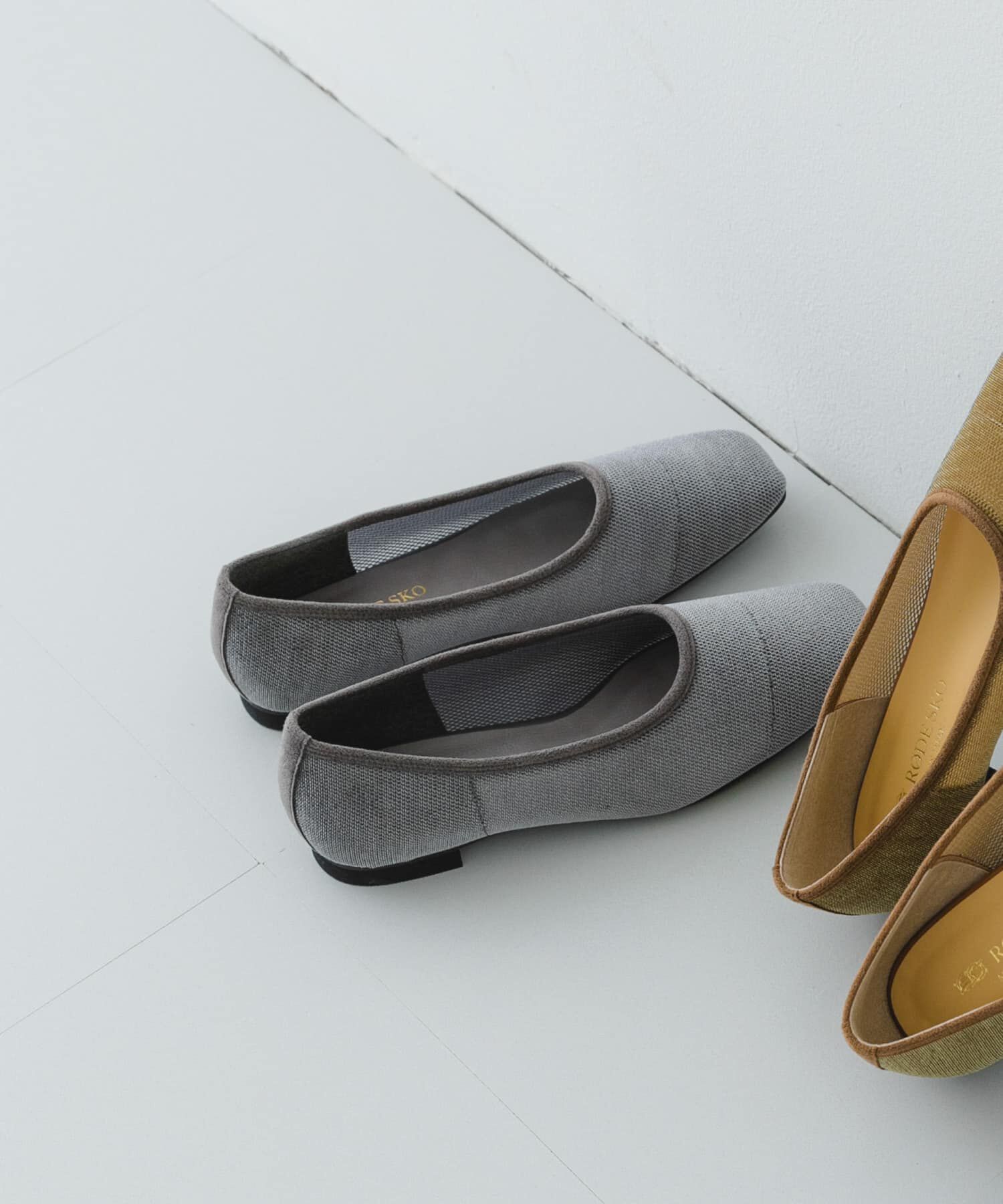 RODE SKO「『MADE IN JAPAN』スクエアベロアメッシュフラット」|バレエシューズ|