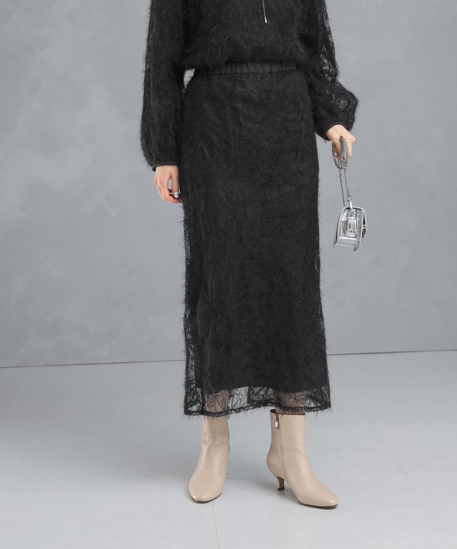 URBAN RESEARCH ROSSO「フラワーチュールシャギースカート」|スカート|ブラック