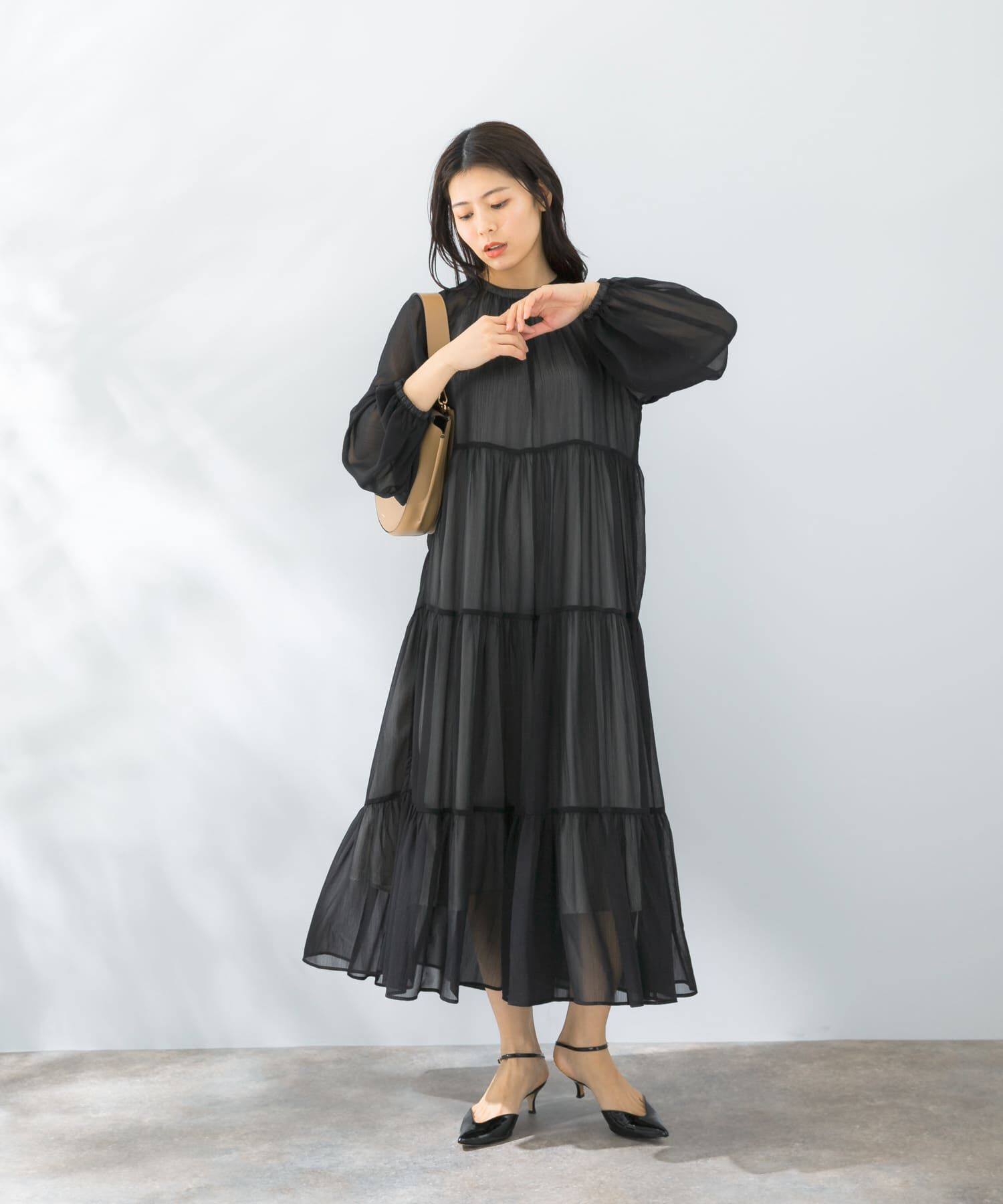 URBAN RESEARCH ROSSO「シアーティアードワンピース」|ワンピース|ブラック