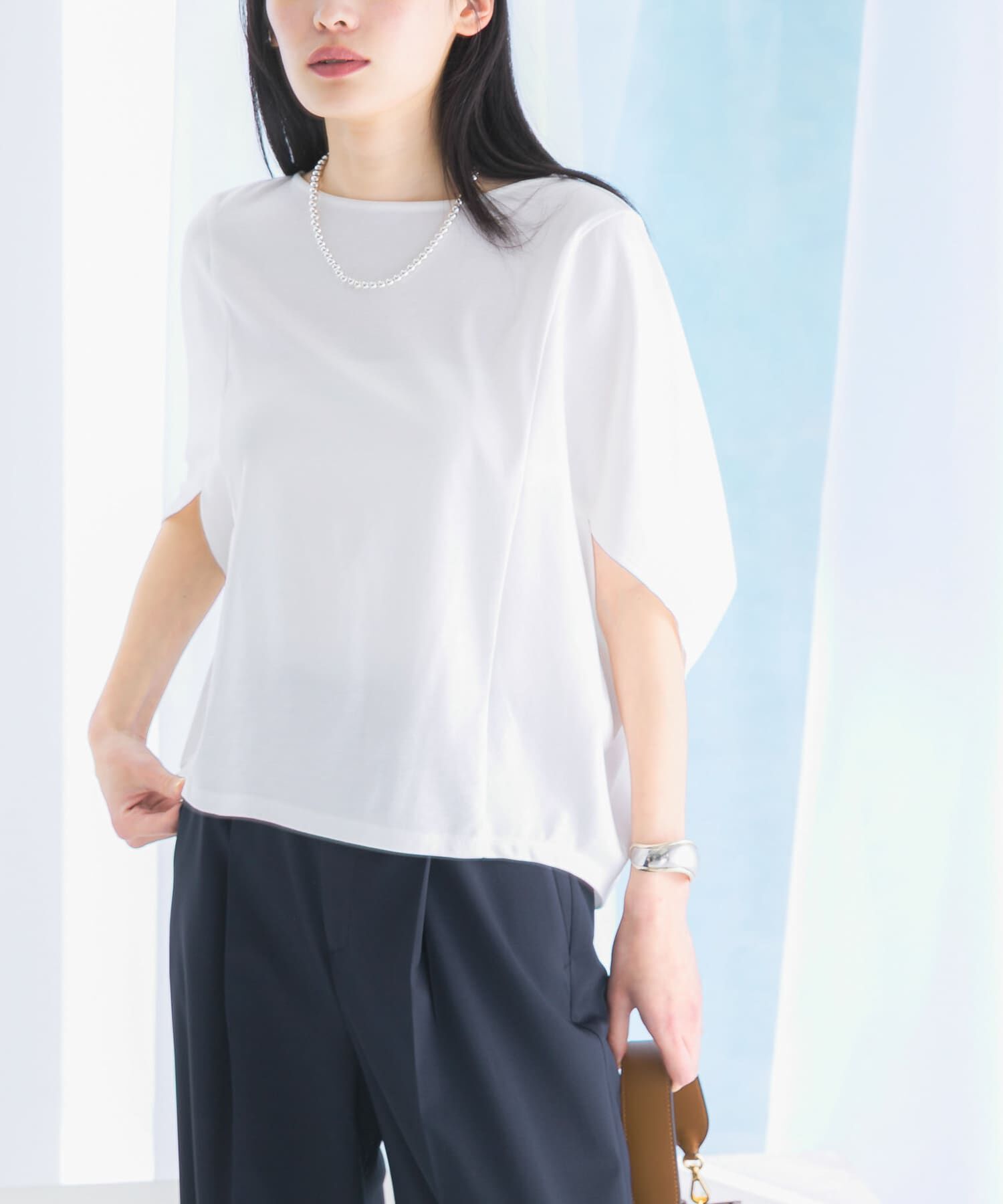 URBAN RESEARCH ROSSO「『一部WEB限定カラー』汗染防止5分袖ドルマンプルオーバー」|Tシャツ・カットソー|