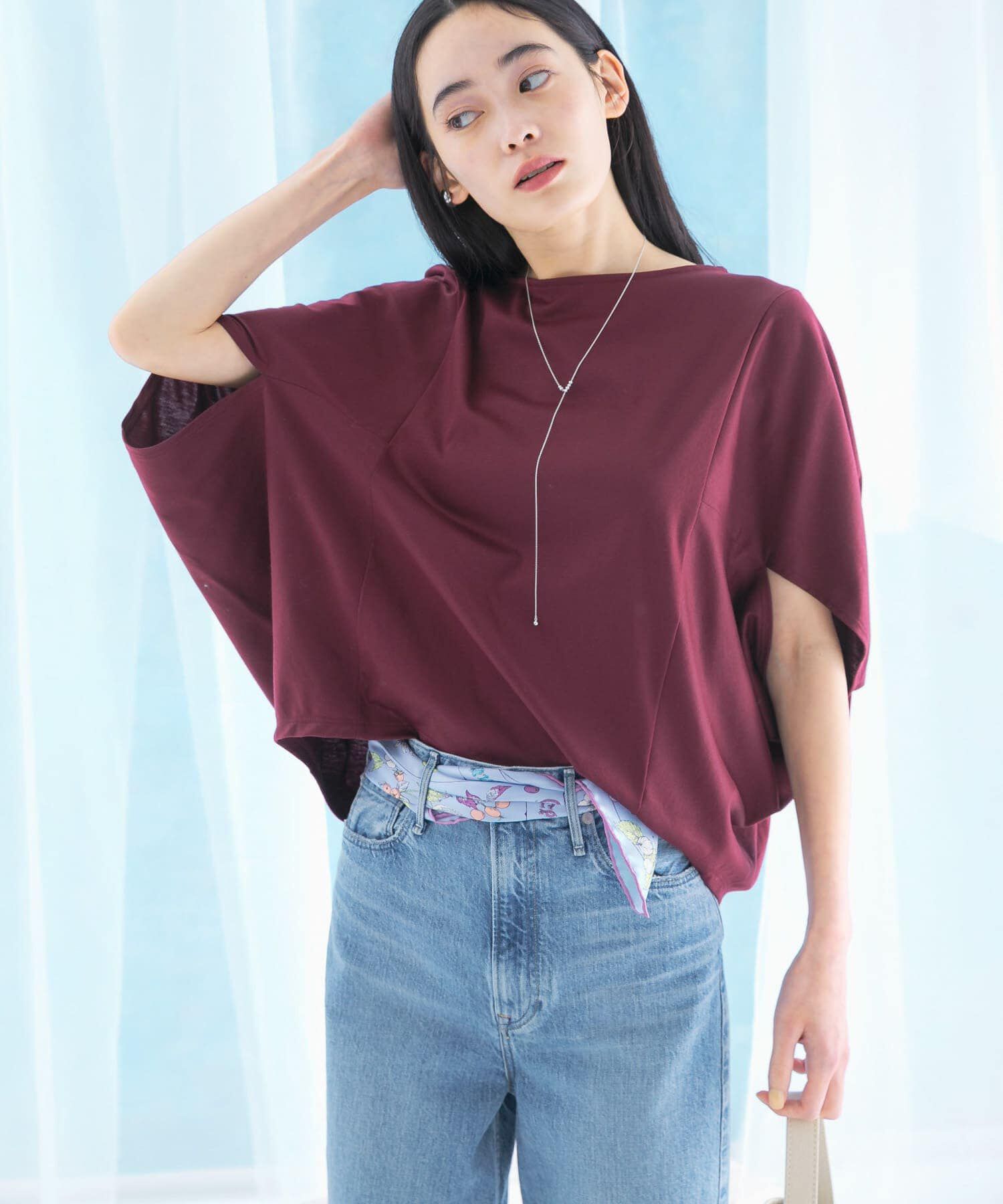 URBAN RESEARCH ROSSO「『一部WEB限定カラー』汗染防止5分袖ドルマンプルオーバー」|Tシャツ・カットソー|ボルドー