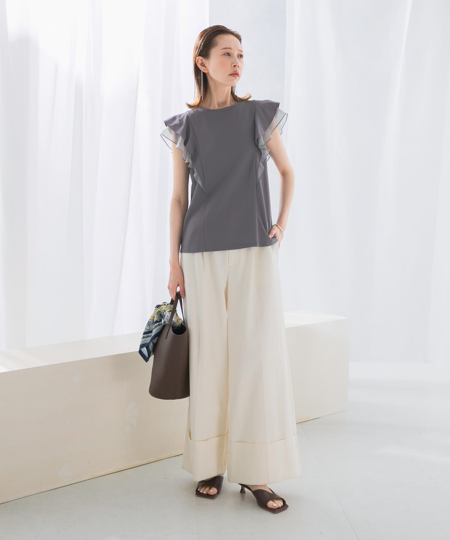 URBAN RESEARCH ROSSO「シアードッキングフリルスリーブTシャツ」|Tシャツ・カットソー|