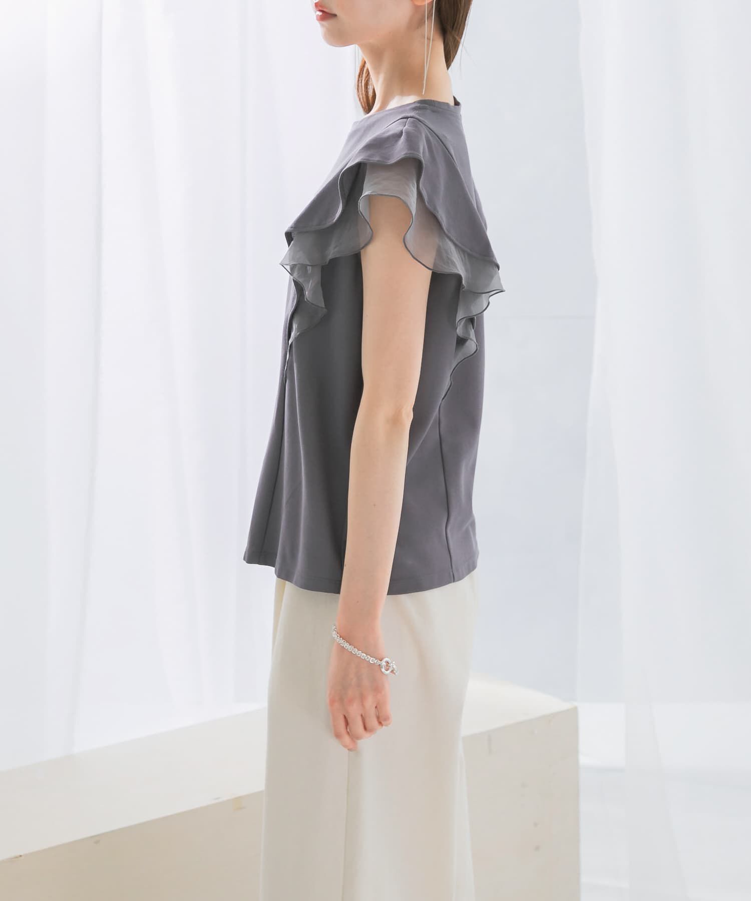 URBAN RESEARCH ROSSO「シアードッキングフリルスリーブTシャツ」|Tシャツ・カットソー|