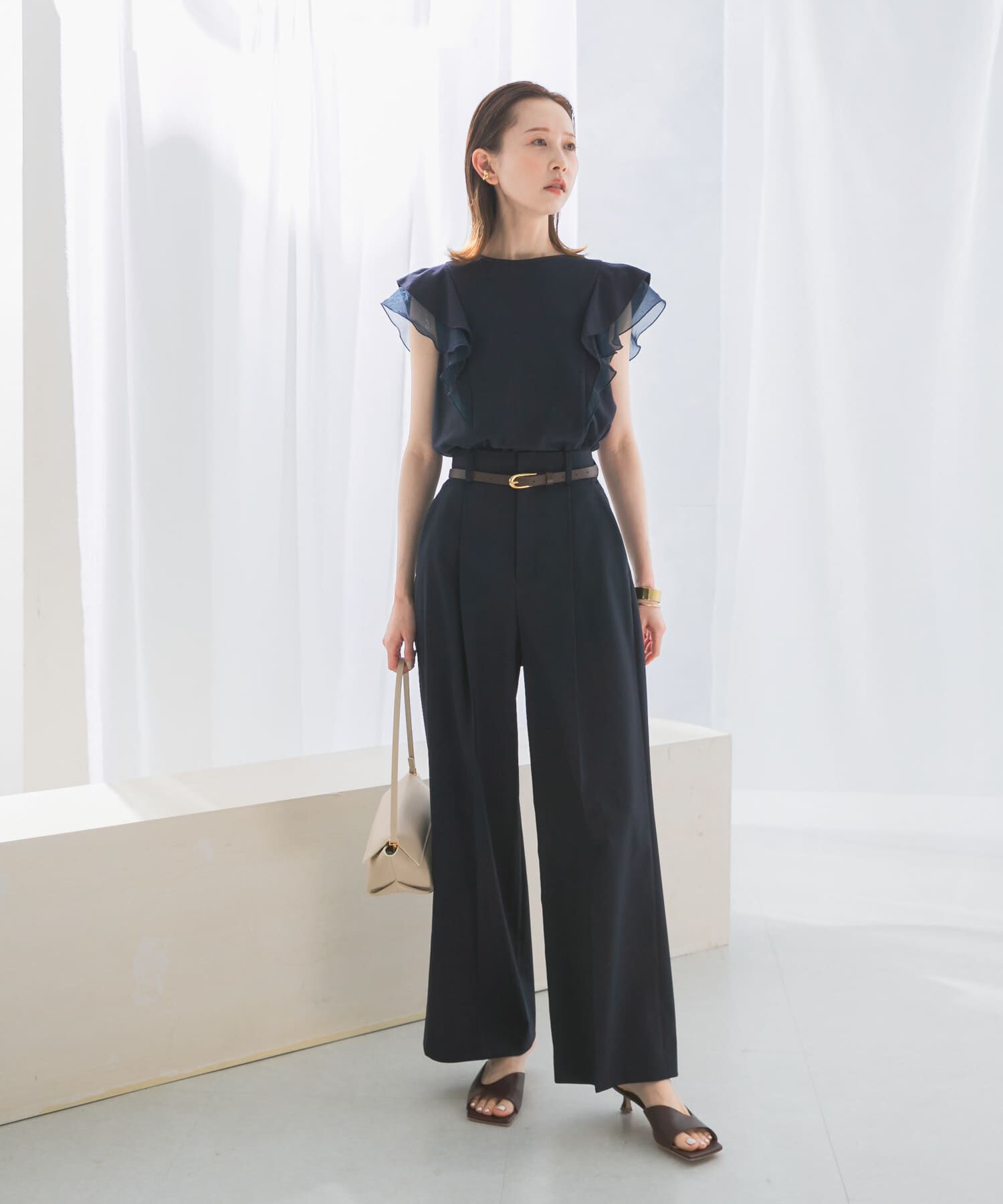 URBAN RESEARCH ROSSO「シアードッキングフリルスリーブTシャツ」|Tシャツ・カットソー|